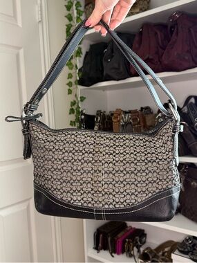 Coach Signature Canvas Hobo Shoulder Bag in Beige and Black